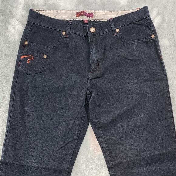 Vintage Fetish Jeans Women 13/14 Blue Dark Wash Low Rise Flare Leg Stretch Denim - Picture 2 of 14